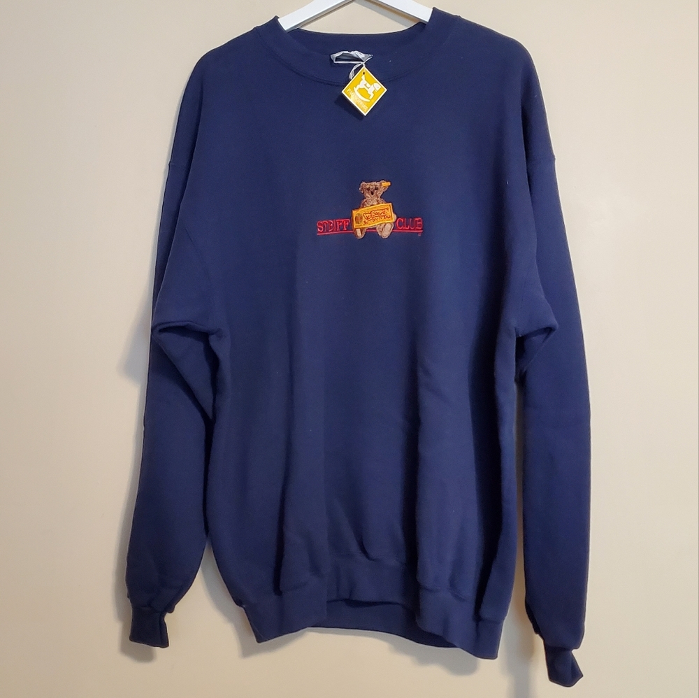 NEW Steiff Club Sweatshirt Navy Blue Embroidered Bear USA Men's Size Large